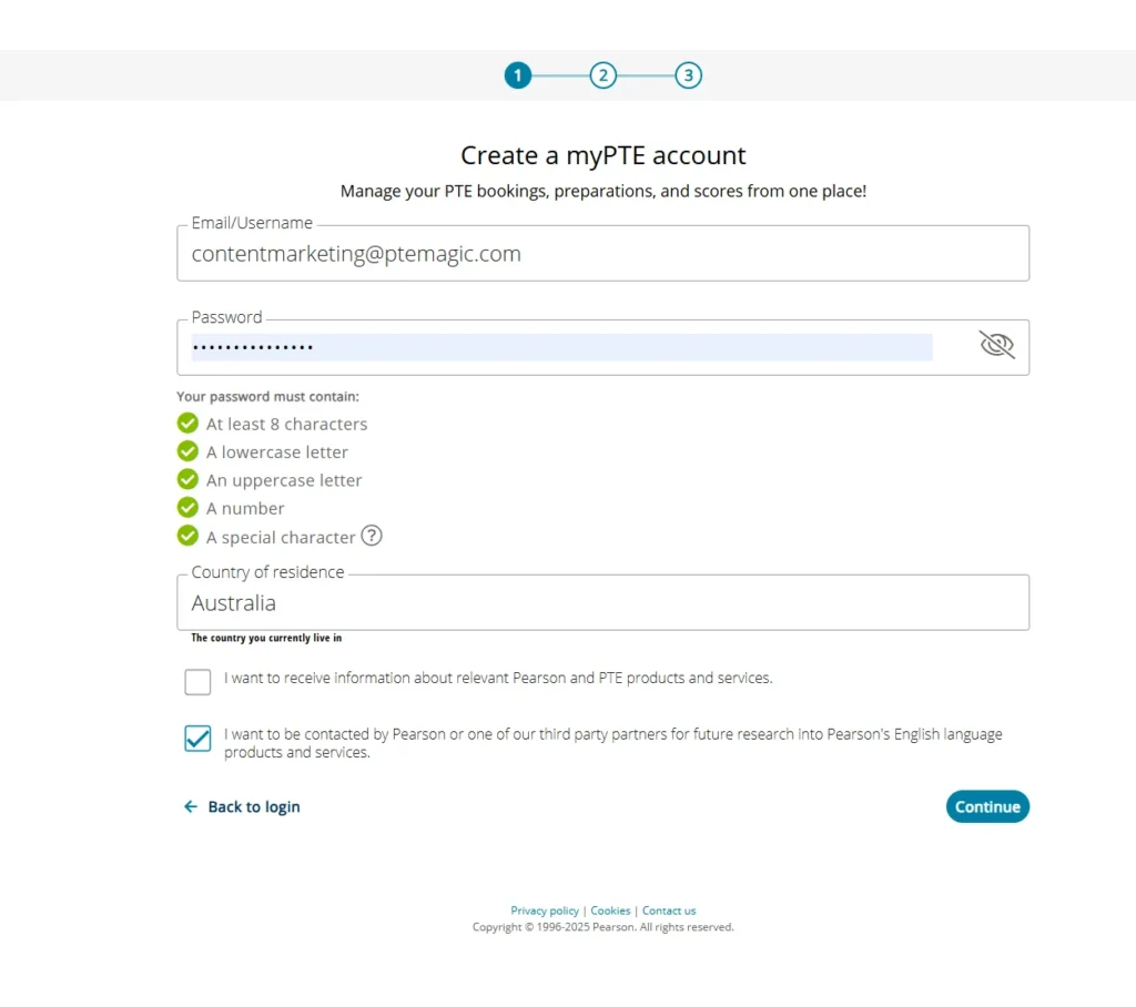 create myPTE account