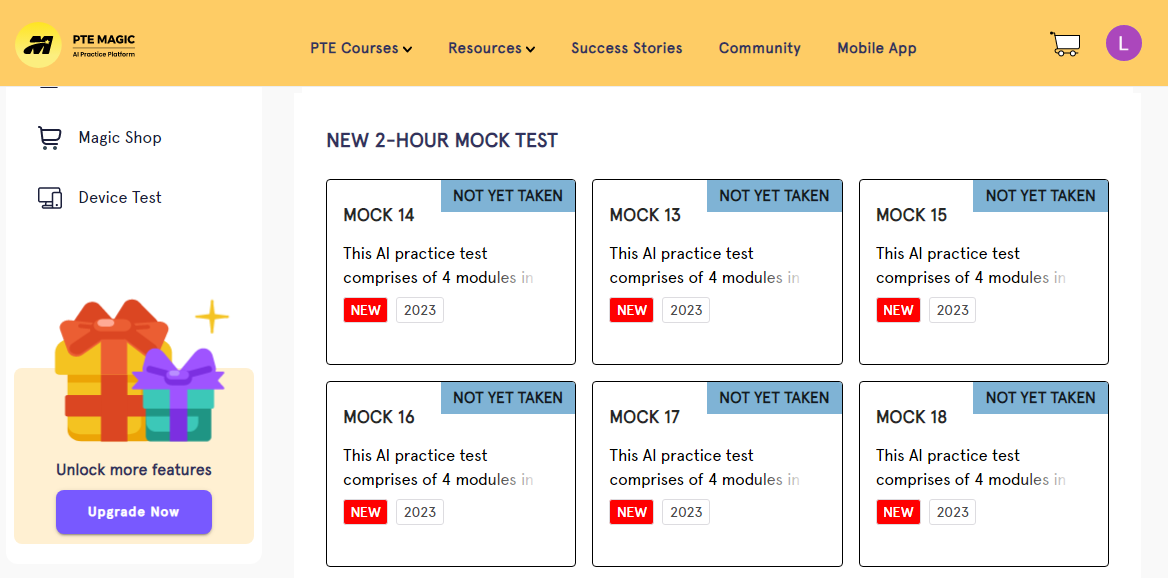 Practice mock tests at PTE Magic with AI scoring