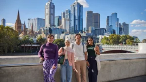 Melbourne skyline showing vibrant student lifestyle and affordable student suburbs.