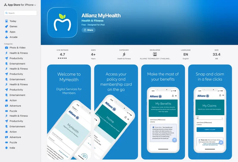 Allianz’s OSHC app. Source: Allianz