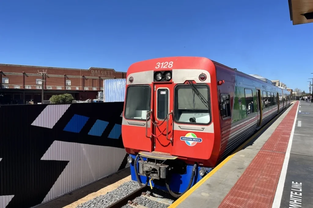 Adelaide Metro electric train arriving at station
