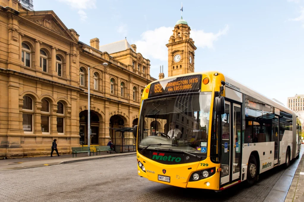 Public bus in Hobart Metro at a bus stop