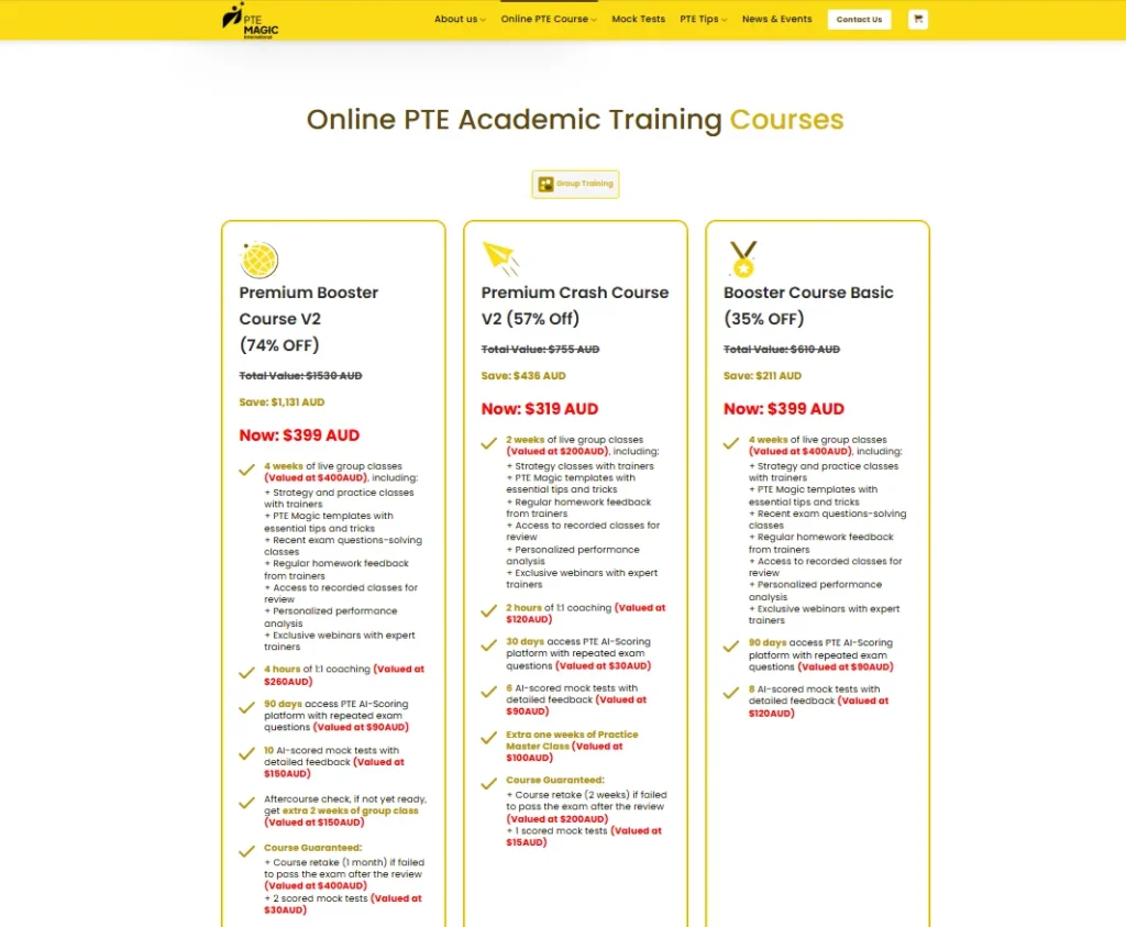 Screenshot of PTE Academic Online Training Course Cost