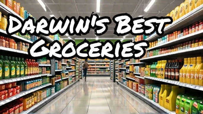 Supermarket grocery aisle in Australia, shelves with food and essentials