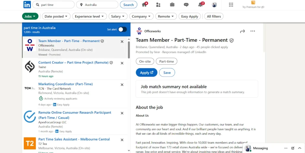 linkedIn helps students in Australia find career-relevant part-time opportunities.