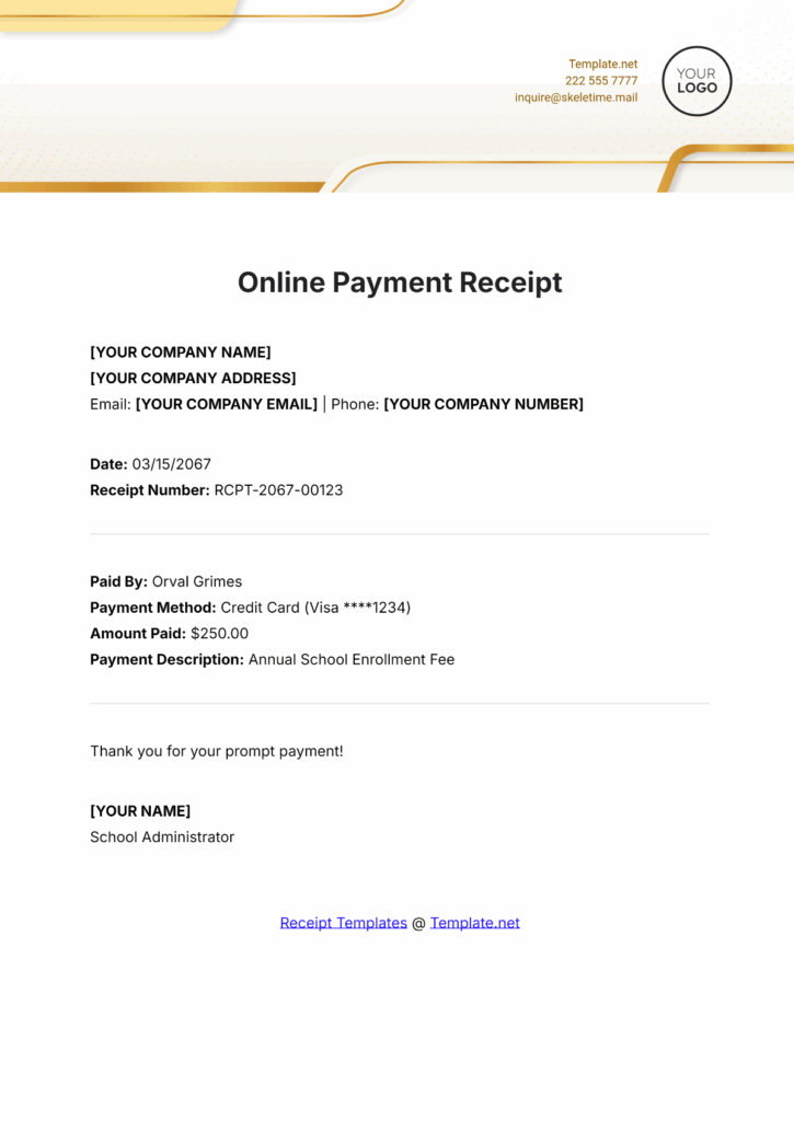 online payment confirmation receipt transaction number