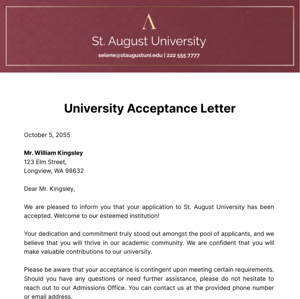 university acceptance letter email notification student